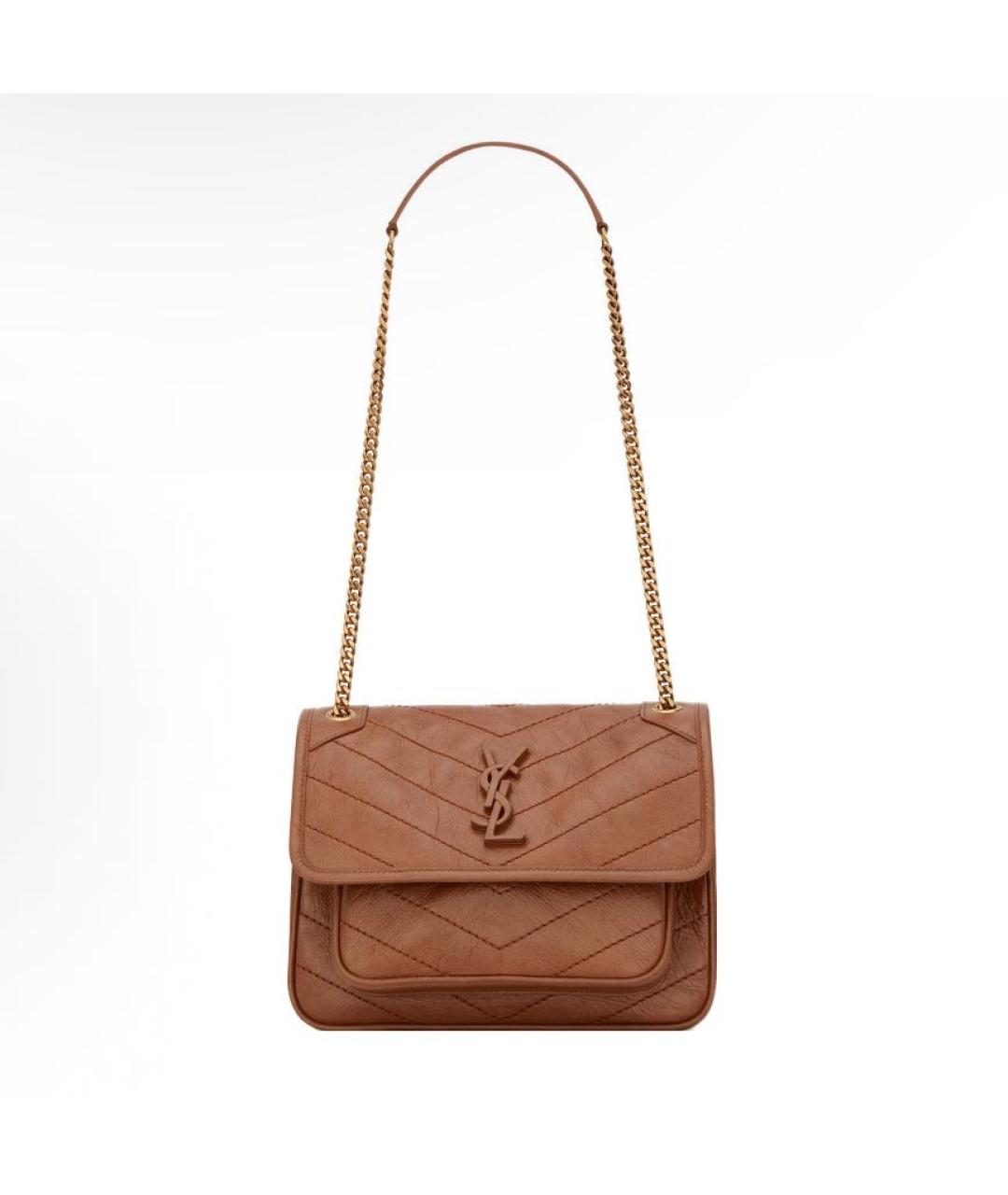 SAINT LAURENT Коричневая кожаная сумка через плечо, фото 5