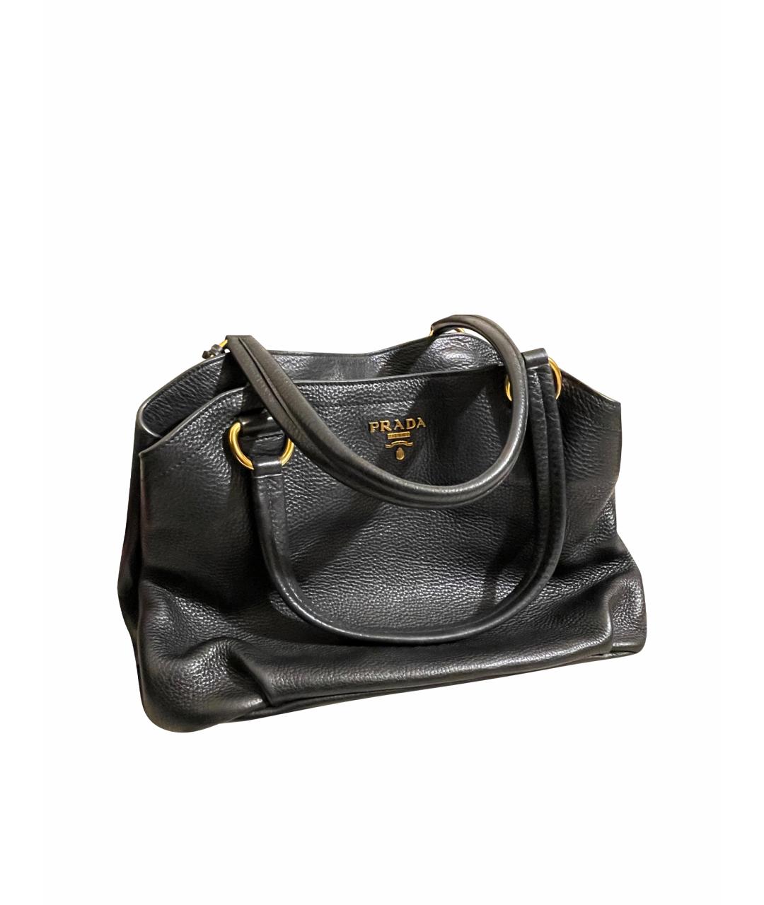 PRADA Черная кожаная сумка с короткими ручками, фото 1