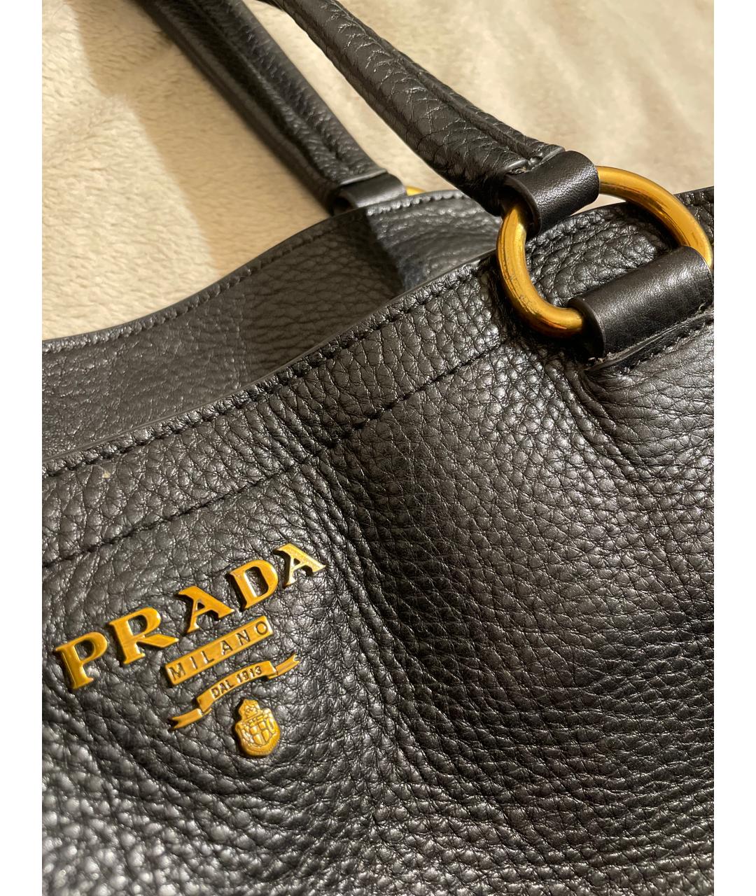 PRADA Черная кожаная сумка с короткими ручками, фото 3