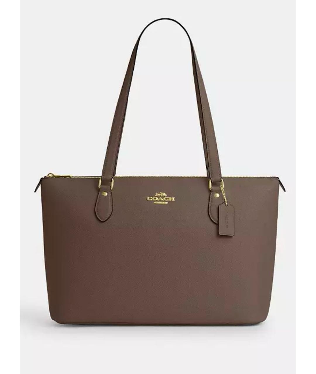 COACH Коричневая кожаная сумка с короткими ручками, фото 7