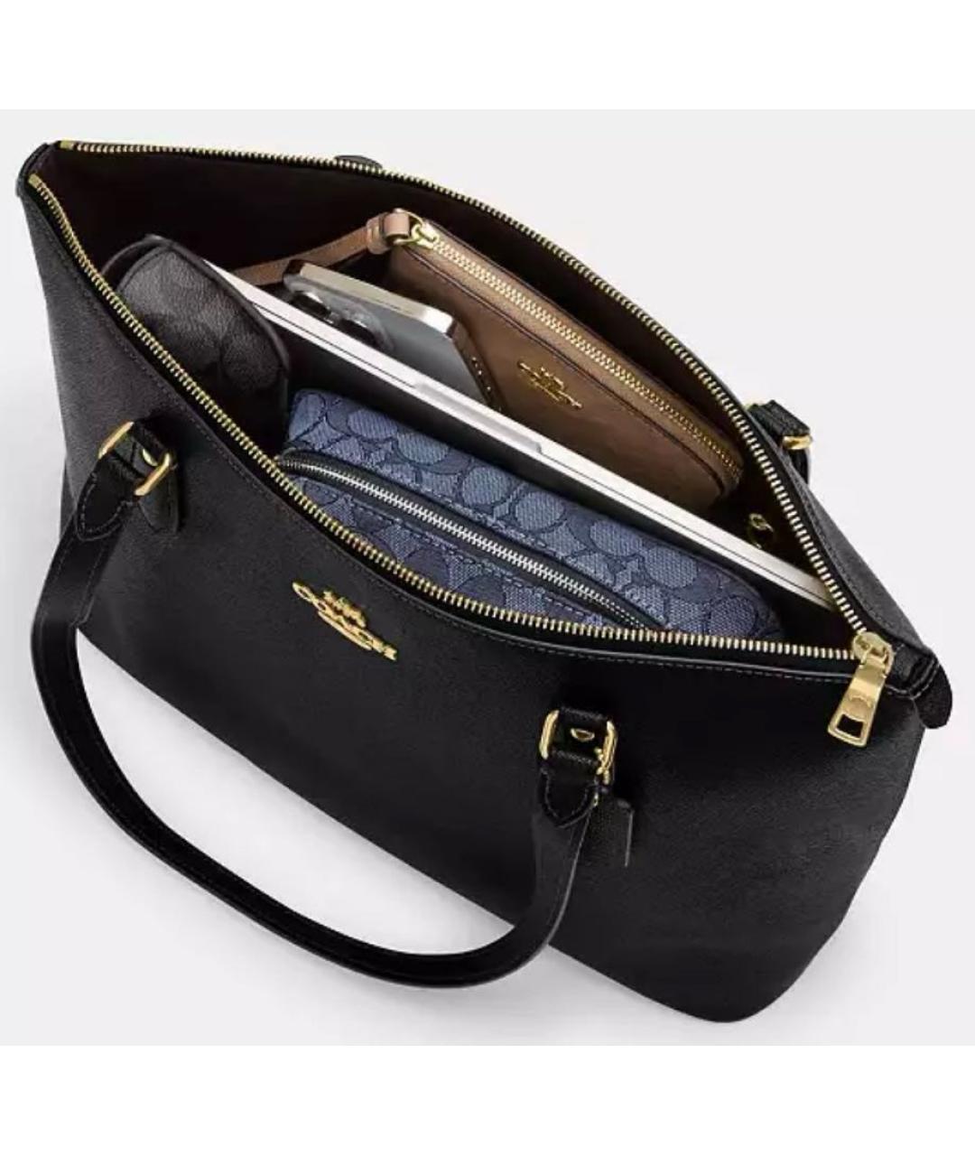 COACH Коричневая кожаная сумка с короткими ручками, фото 6