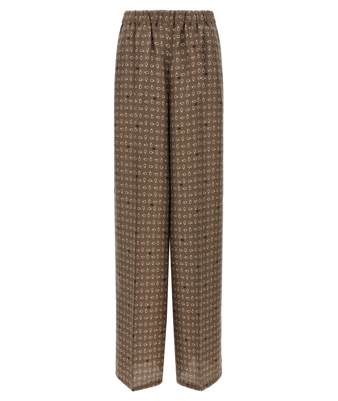 MAX MARA Коричневые шелковые прямые брюки, фото 1
