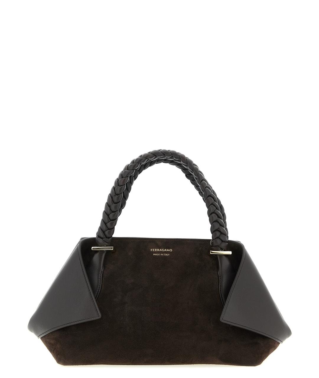 FERRAGAMO Коричневая замшевая сумка тоут, фото 1