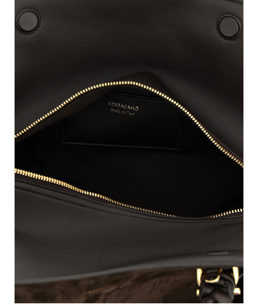 FERRAGAMO Коричневая замшевая сумка тоут, фото 4