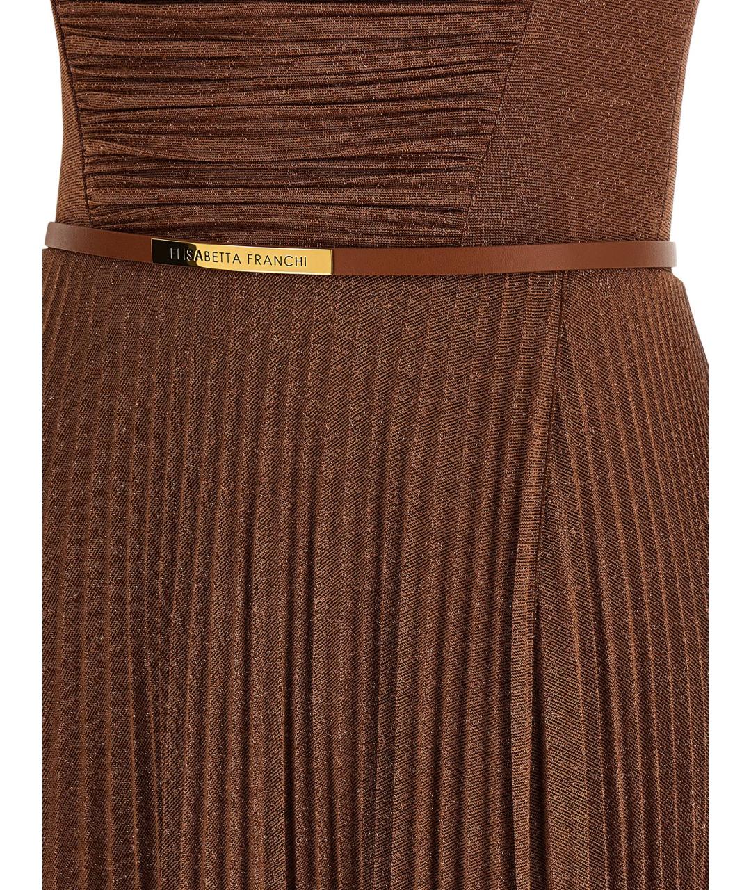ELISABETTA FRANCHI Коричневое вискозное вечернее платье, фото 5