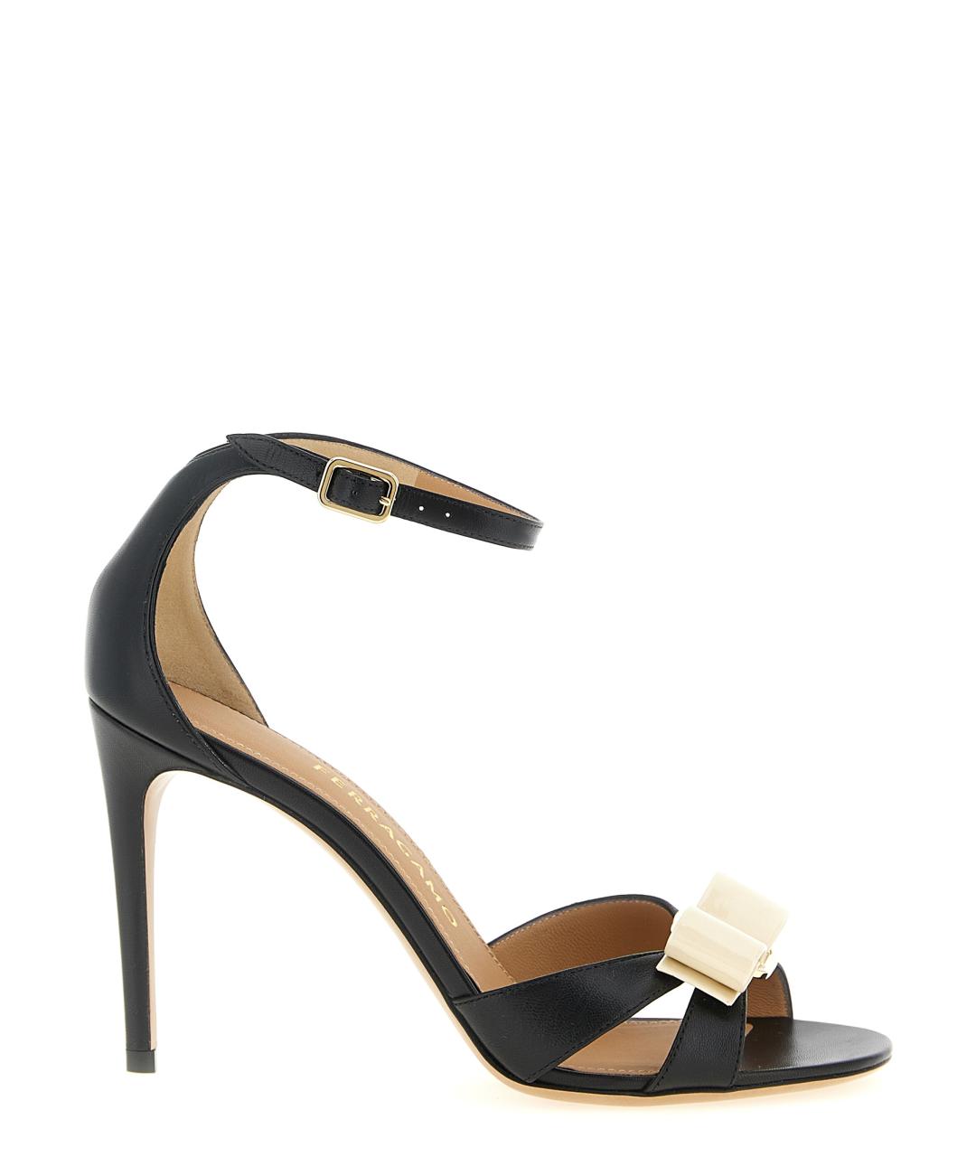 FERRAGAMO Черные кожаные босоножки, фото 1