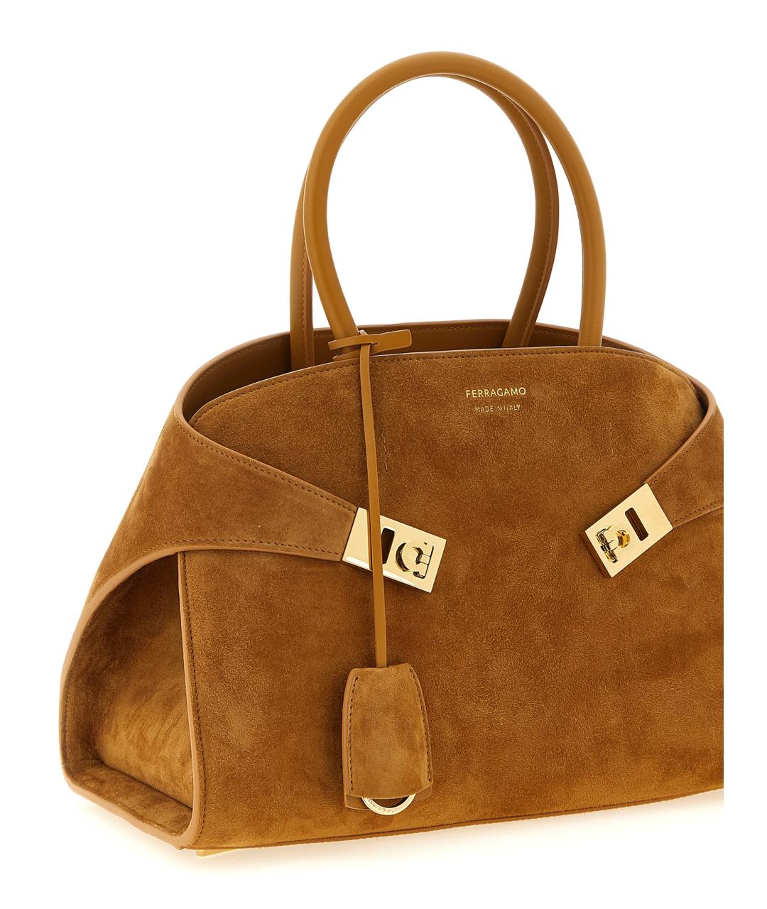 FERRAGAMO Коричневая замшевая сумка тоут, фото 3