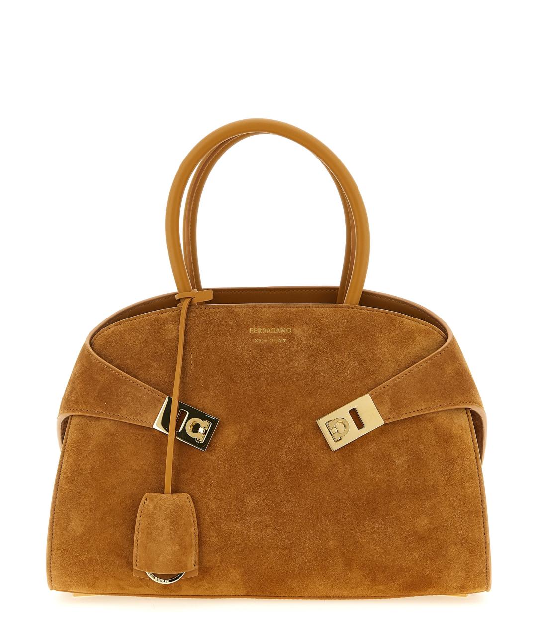 FERRAGAMO Коричневая замшевая сумка тоут, фото 1