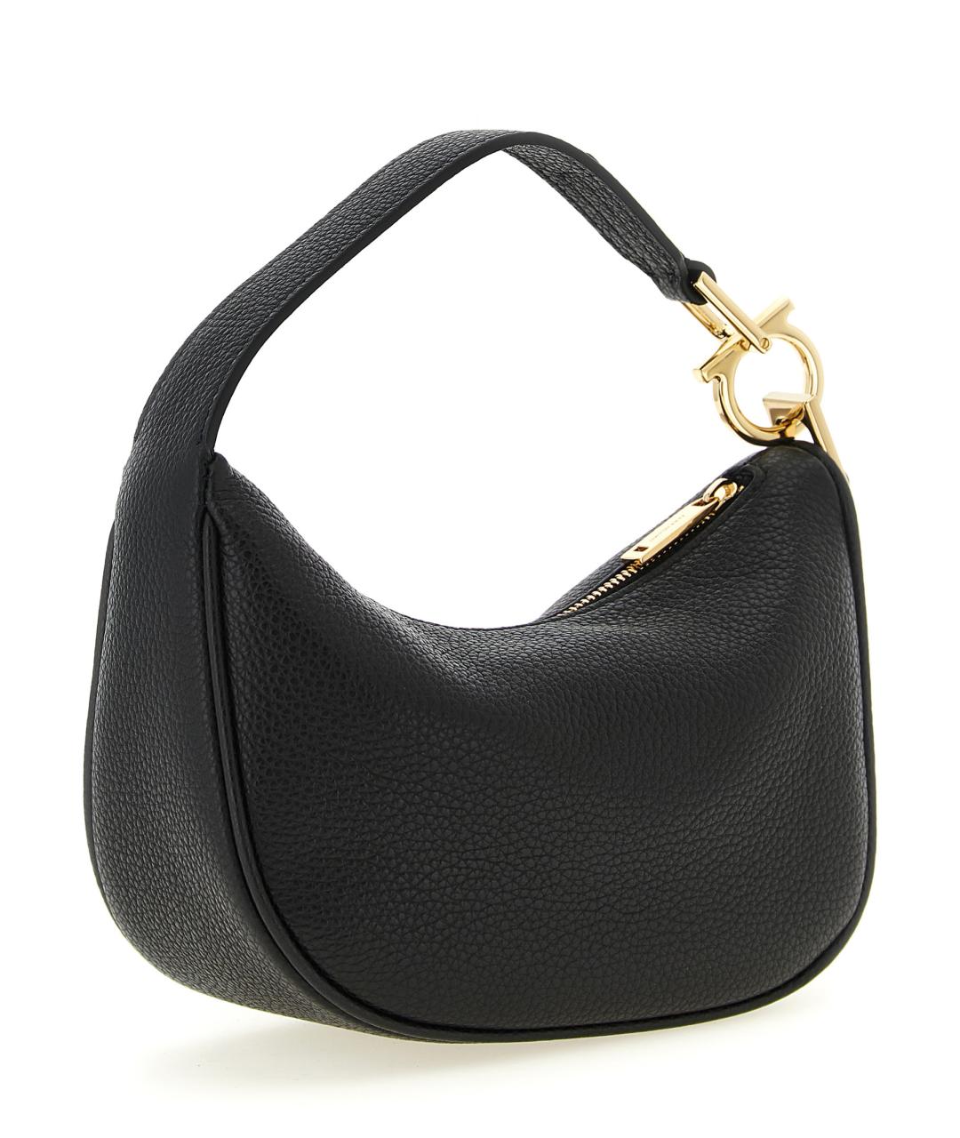 FERRAGAMO Черная кожаная сумка с короткими ручками, фото 2