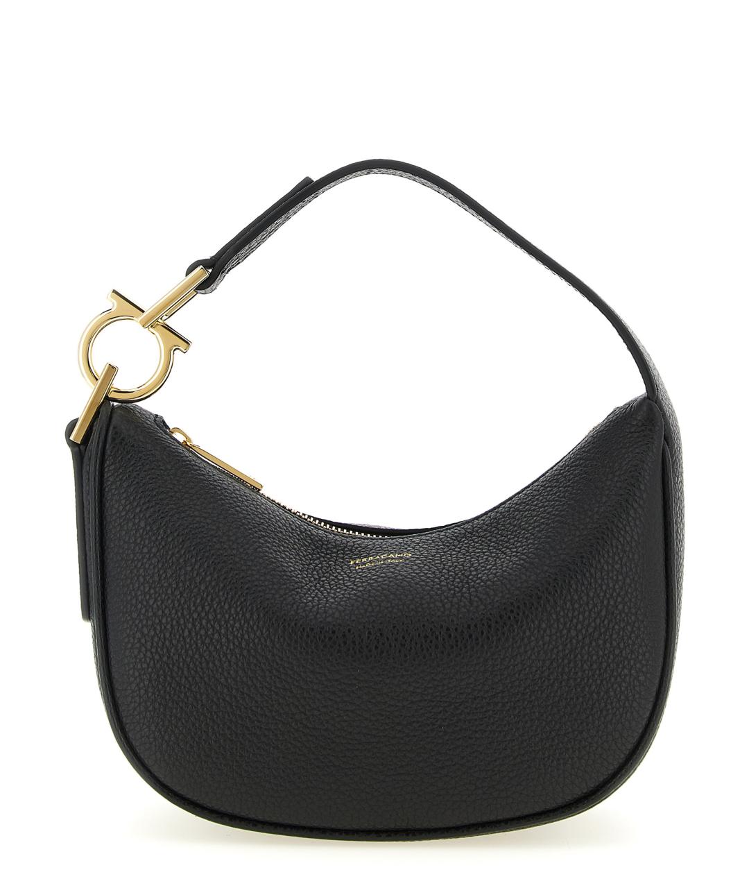 FERRAGAMO Черная кожаная сумка с короткими ручками, фото 1