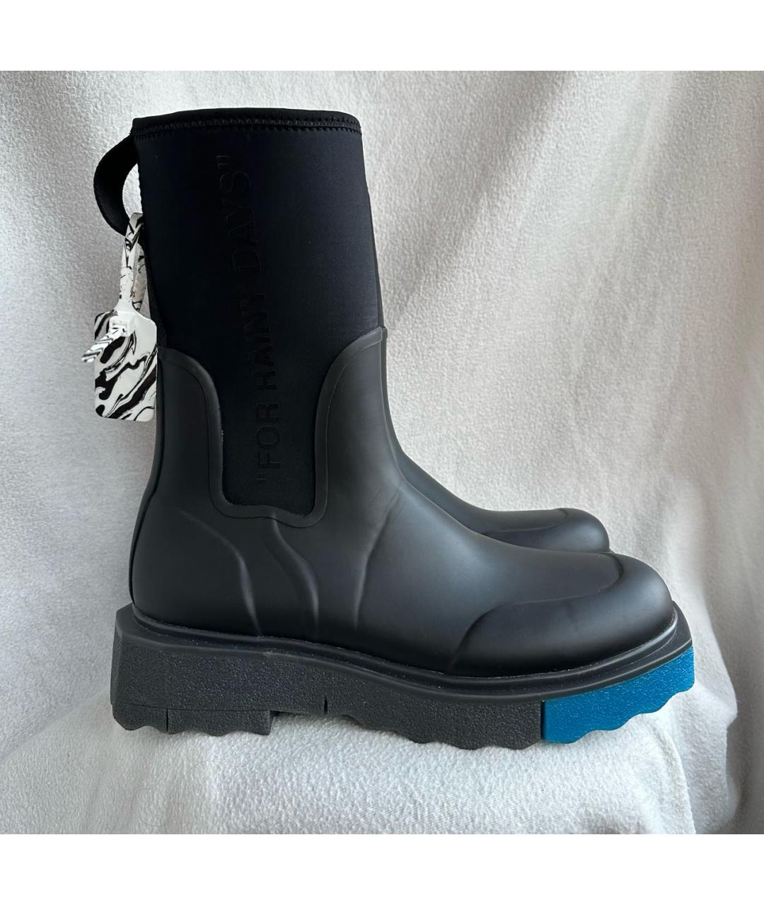 OFF-WHITE Черные резиновые высокие ботинки, фото 8