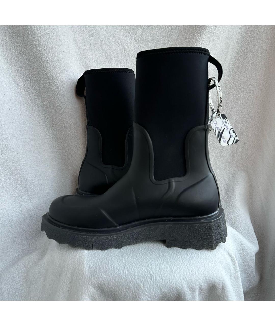 OFF-WHITE Черные резиновые высокие ботинки, фото 6