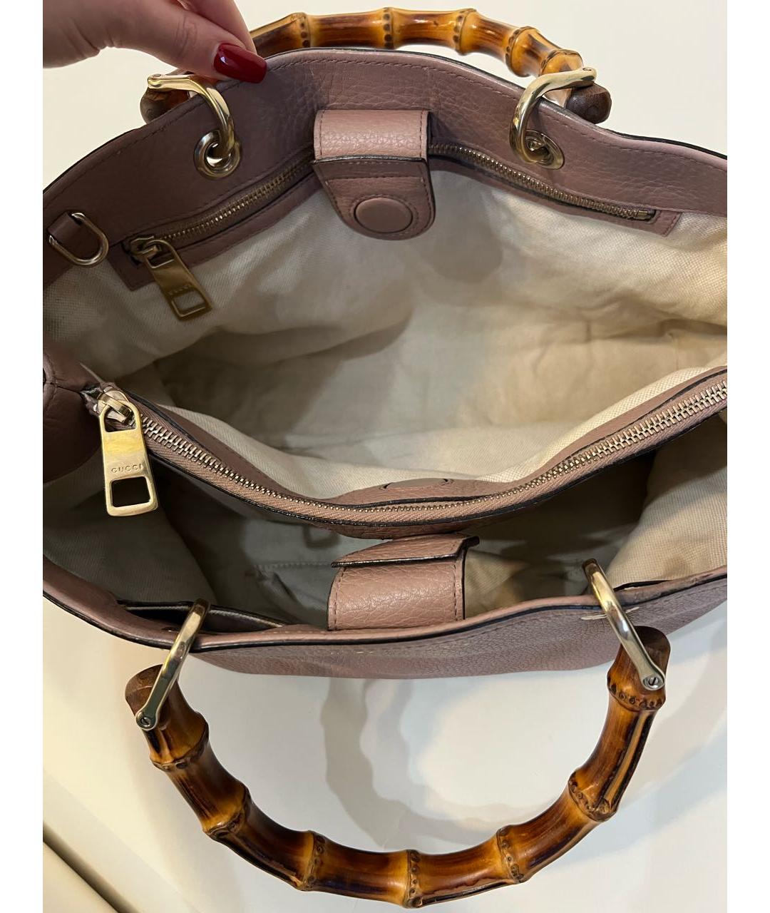 GUCCI Бежевая кожаная сумка с короткими ручками, фото 6