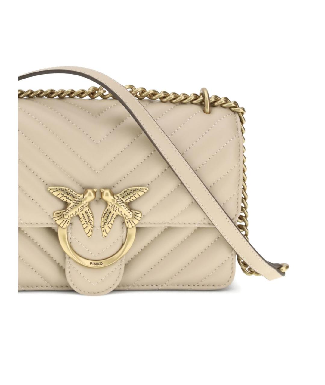 PINKO Бежевая кожаная сумка через плечо, фото 4
