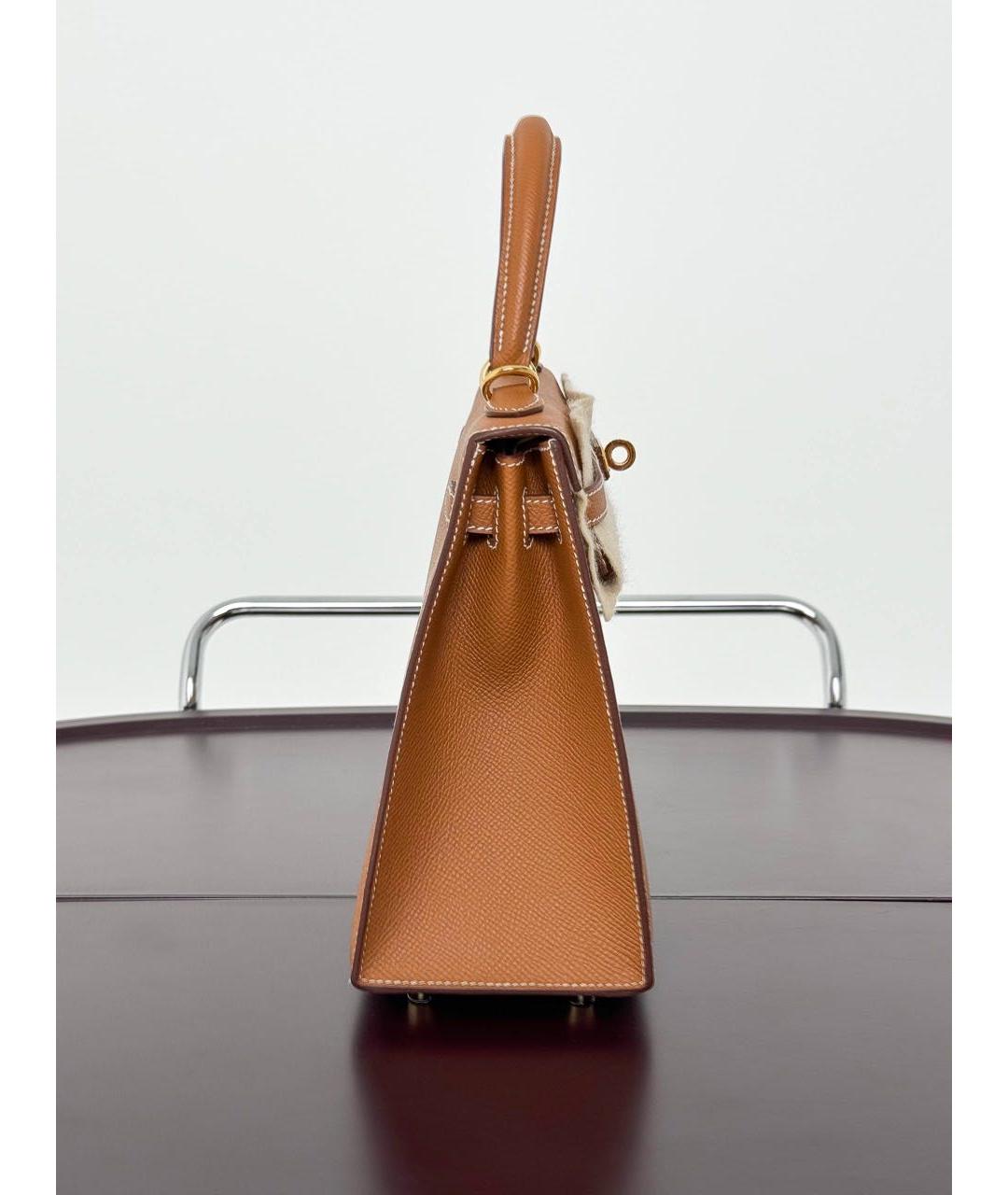 HERMES Коричневая кожаная сумка с короткими ручками, фото 3