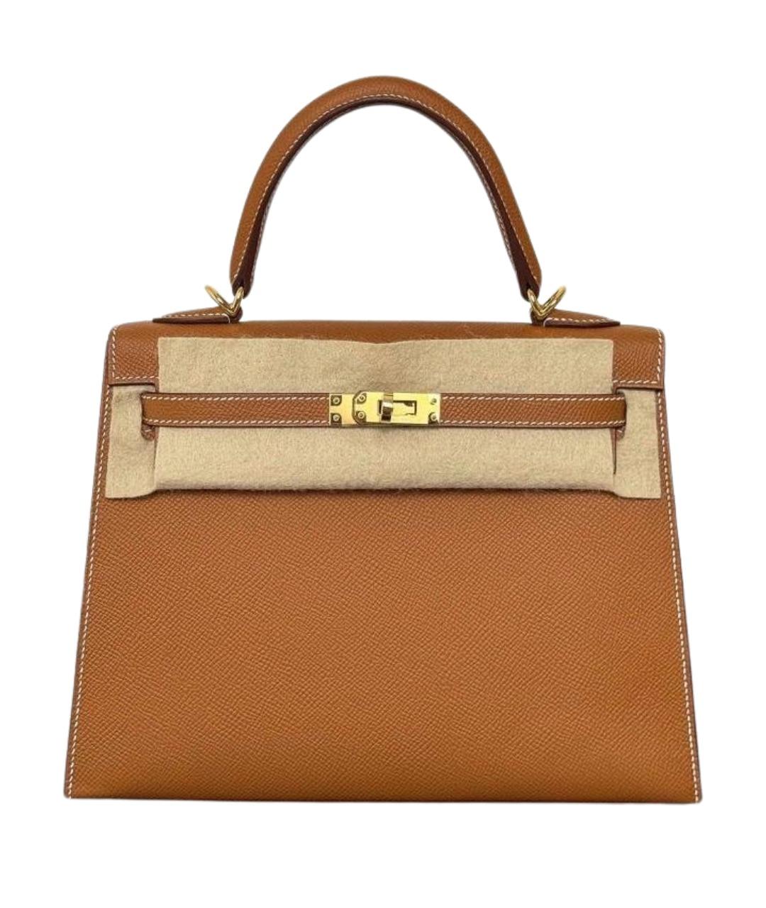 HERMES Коричневая кожаная сумка с короткими ручками, фото 1