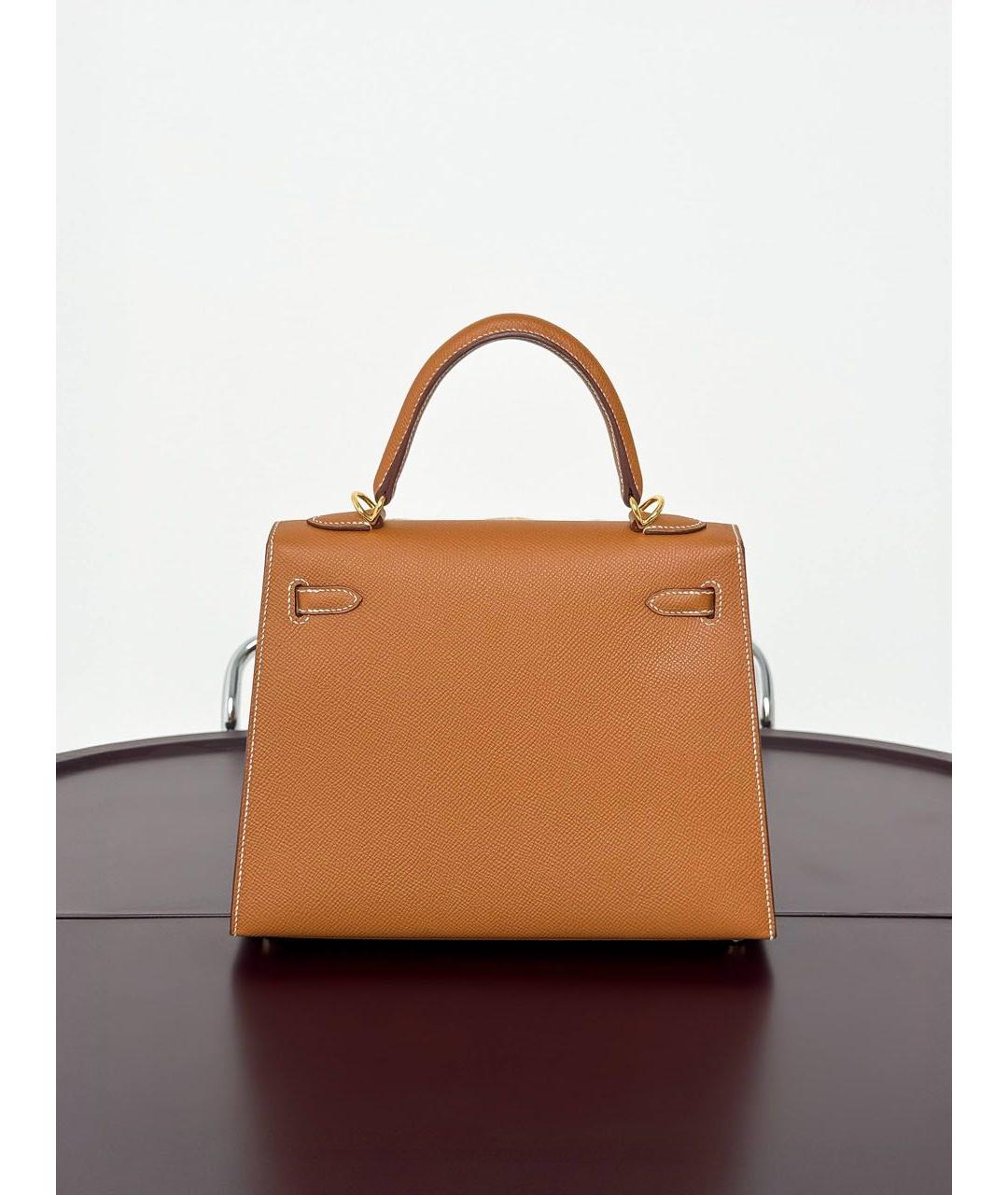 HERMES Коричневая кожаная сумка с короткими ручками, фото 2