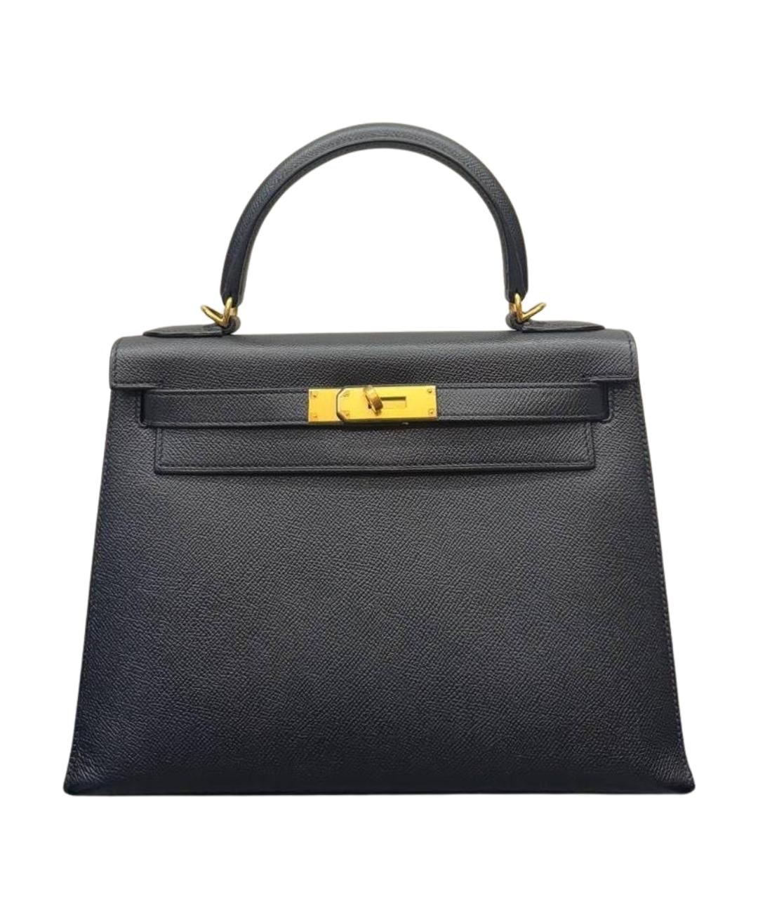 HERMES Черная кожаная сумка с короткими ручками, фото 1