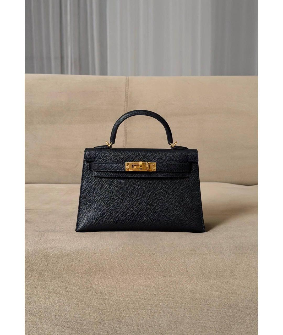 HERMES Черная кожаная сумка с короткими ручками, фото 5