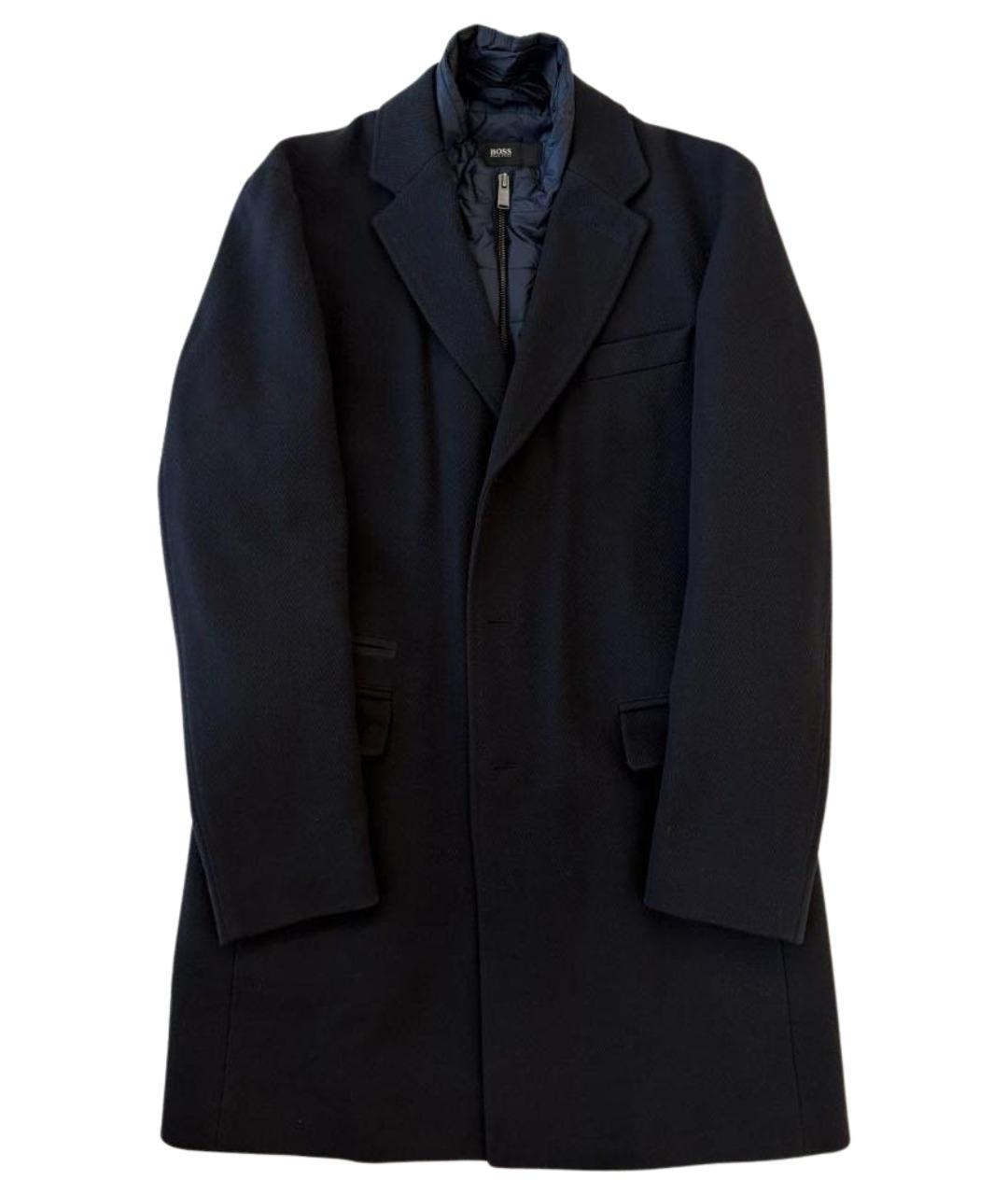 HUGO BOSS Темно-синее шерстяное пальто, фото 1