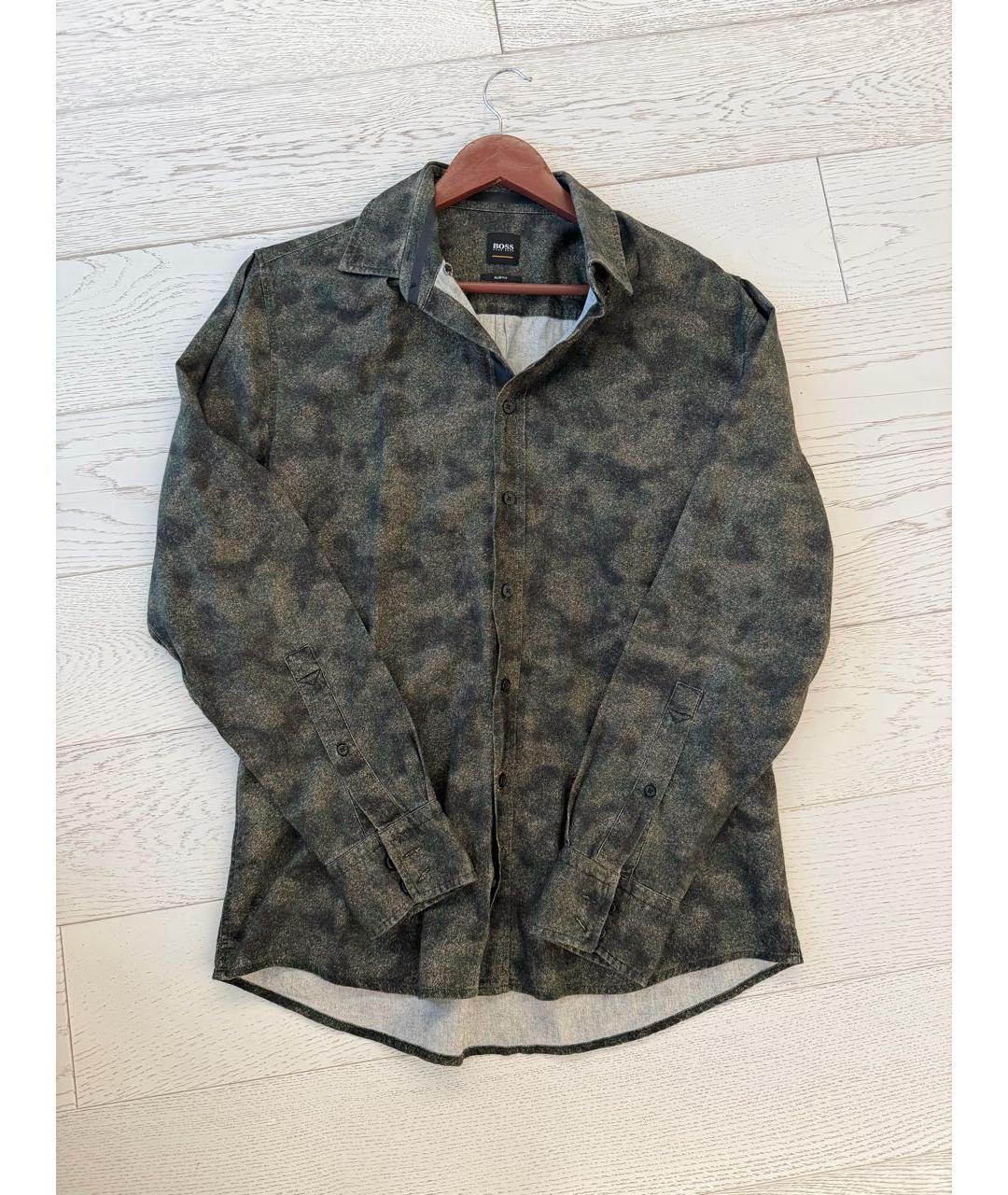 HUGO BOSS Хаки хлопковая кэжуал рубашка, фото 8