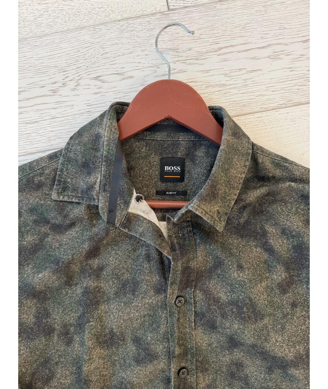 HUGO BOSS Хаки хлопковая кэжуал рубашка, фото 3