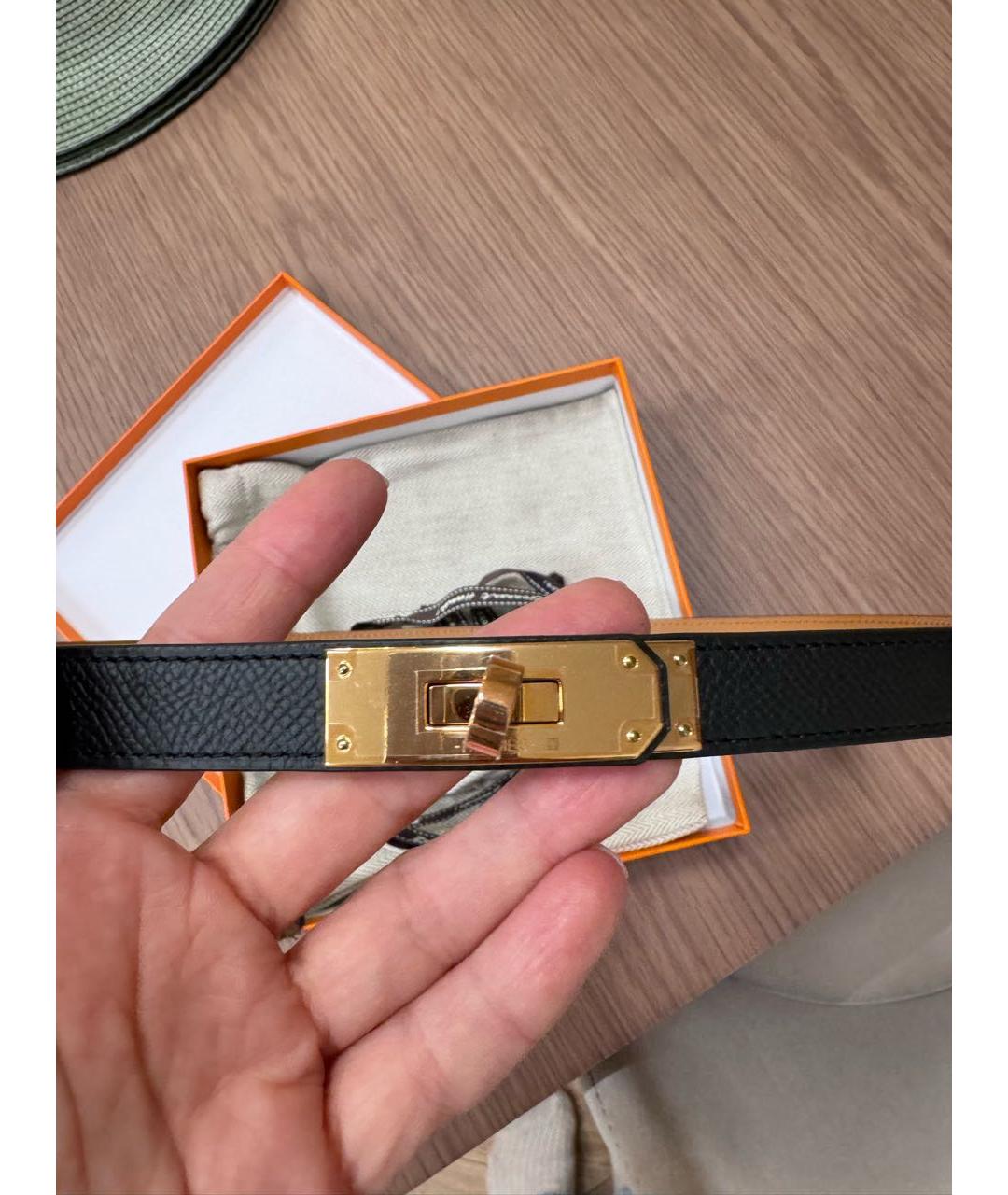 HERMES Черный кожаный ремень, фото 2