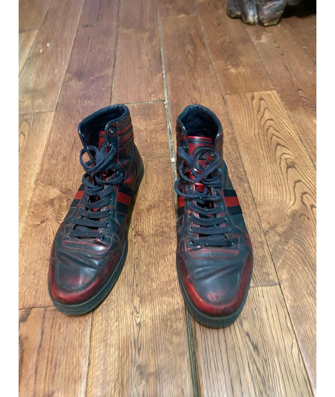 GUCCI Черные кожаные высокие кроссовки / кеды, фото 2
