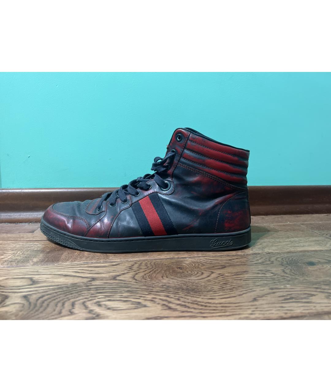 GUCCI Черные кожаные высокие кроссовки / кеды, фото 6