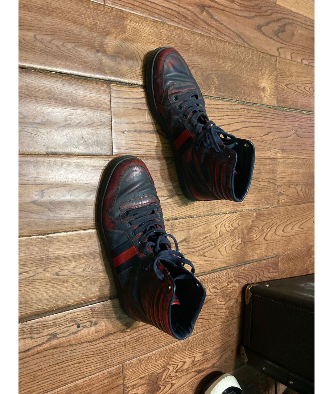 GUCCI Черные кожаные высокие кроссовки / кеды, фото 3