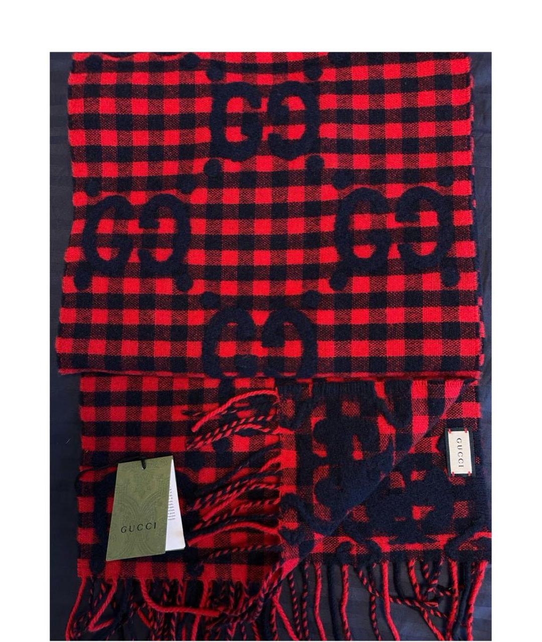 GUCCI Красный шерстяной шарф, фото 3
