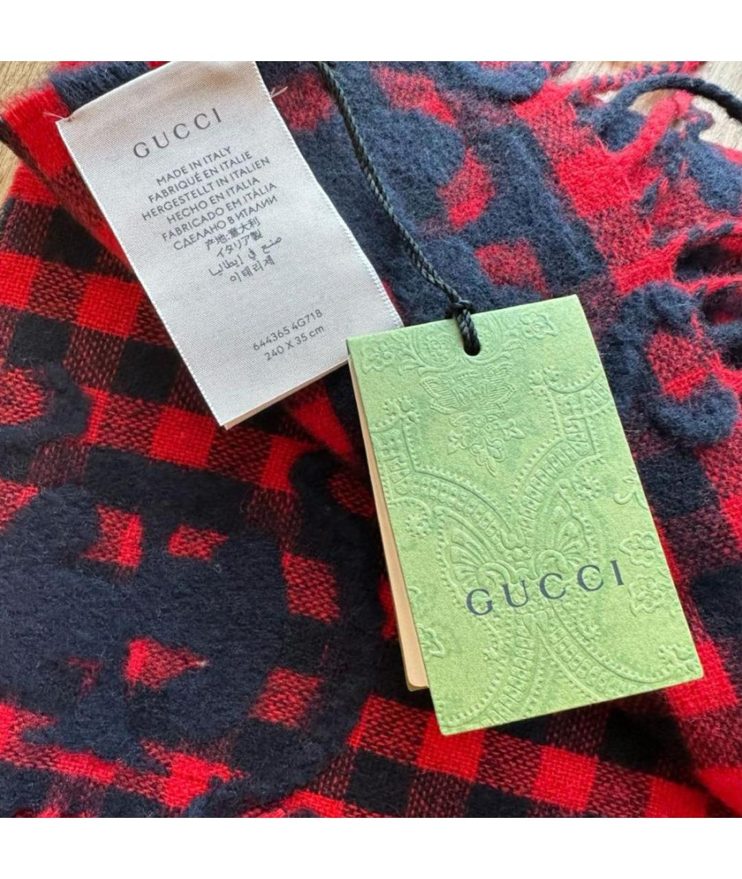 GUCCI Красный шерстяной шарф, фото 5