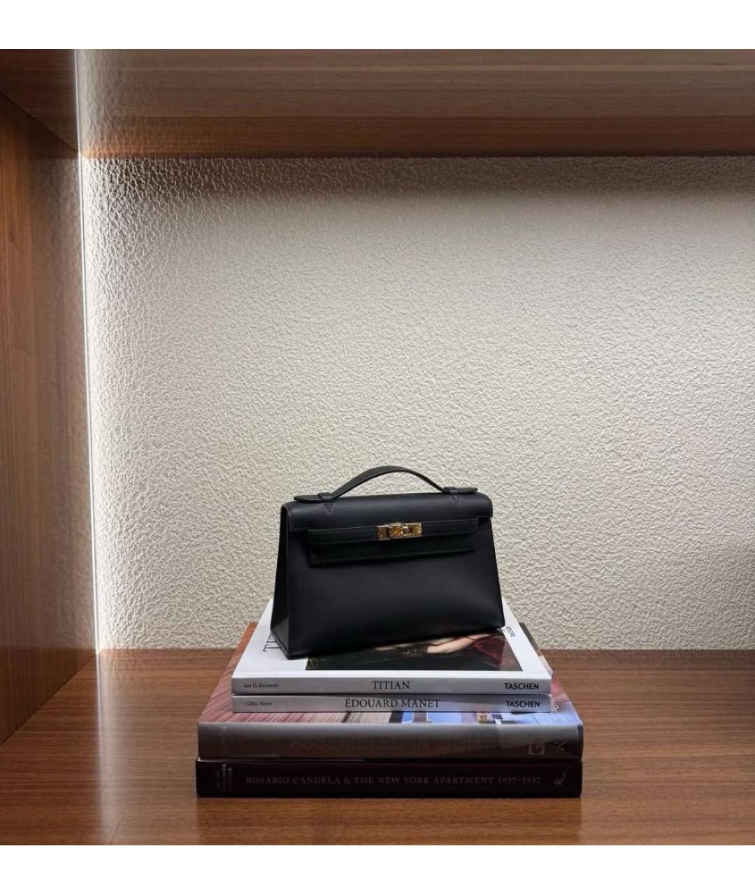 HERMES Черная кожаная сумка с короткими ручками, фото 5