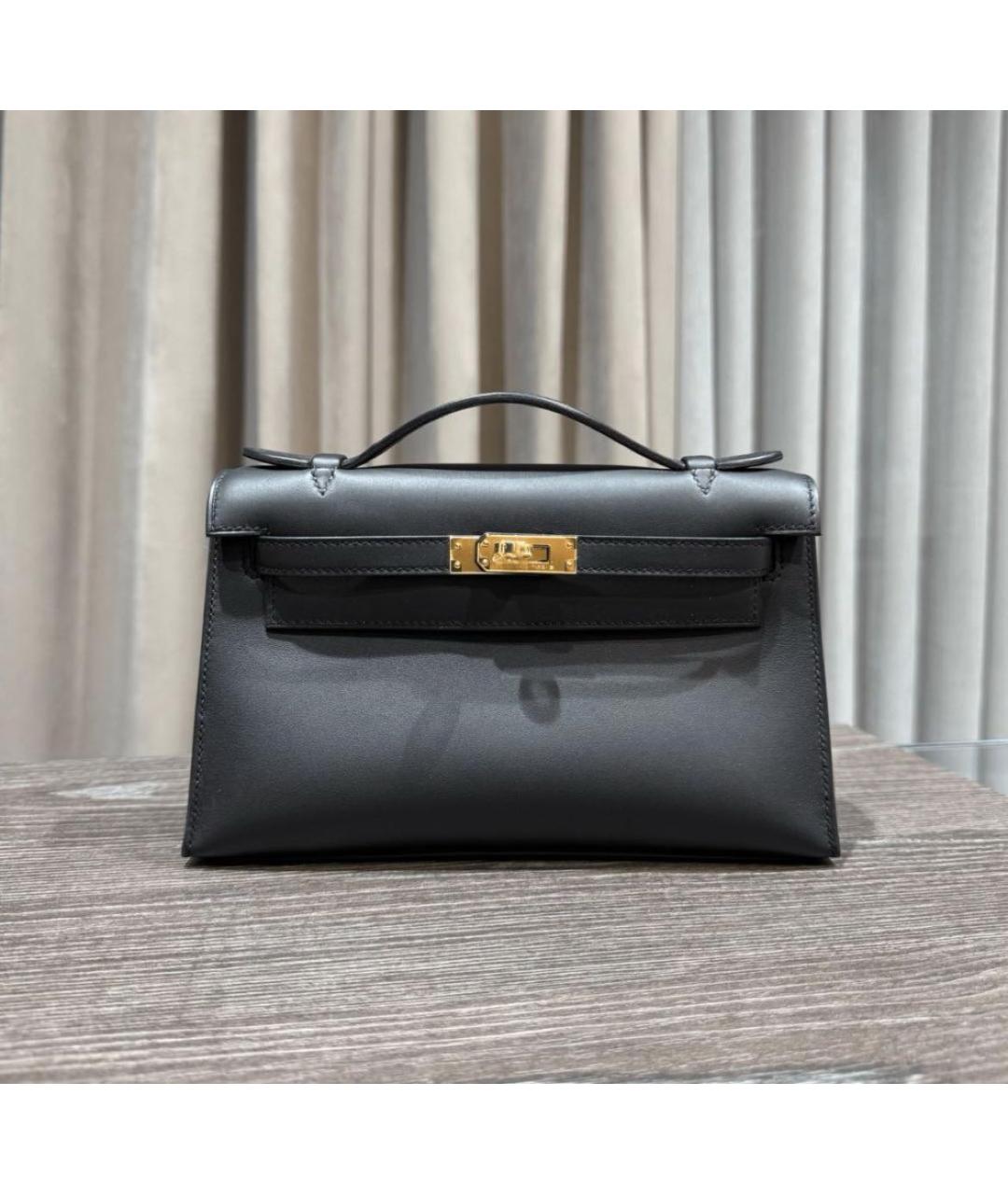 HERMES Черная кожаная сумка с короткими ручками, фото 2