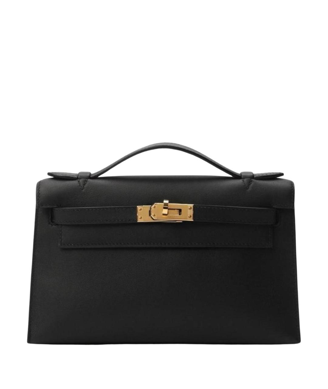 HERMES Черная кожаная сумка с короткими ручками, фото 1