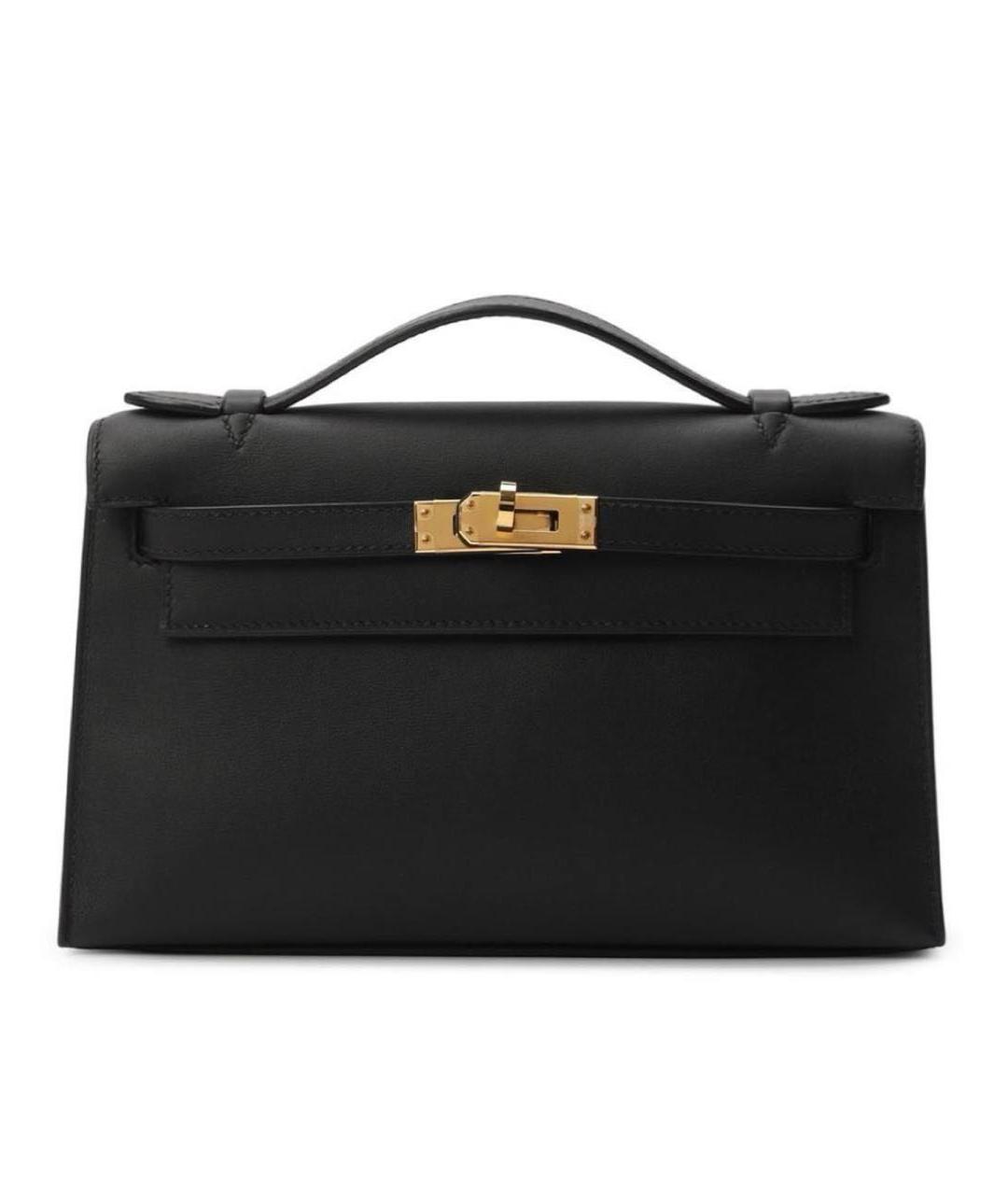 HERMES Черная кожаная сумка с короткими ручками, фото 6