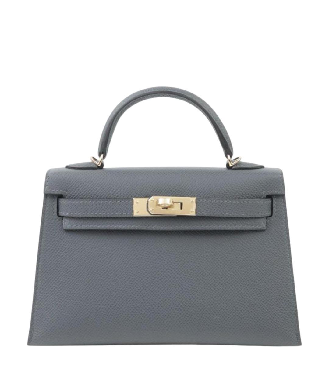 HERMES Антрацитовая кожаная сумка с короткими ручками, фото 1