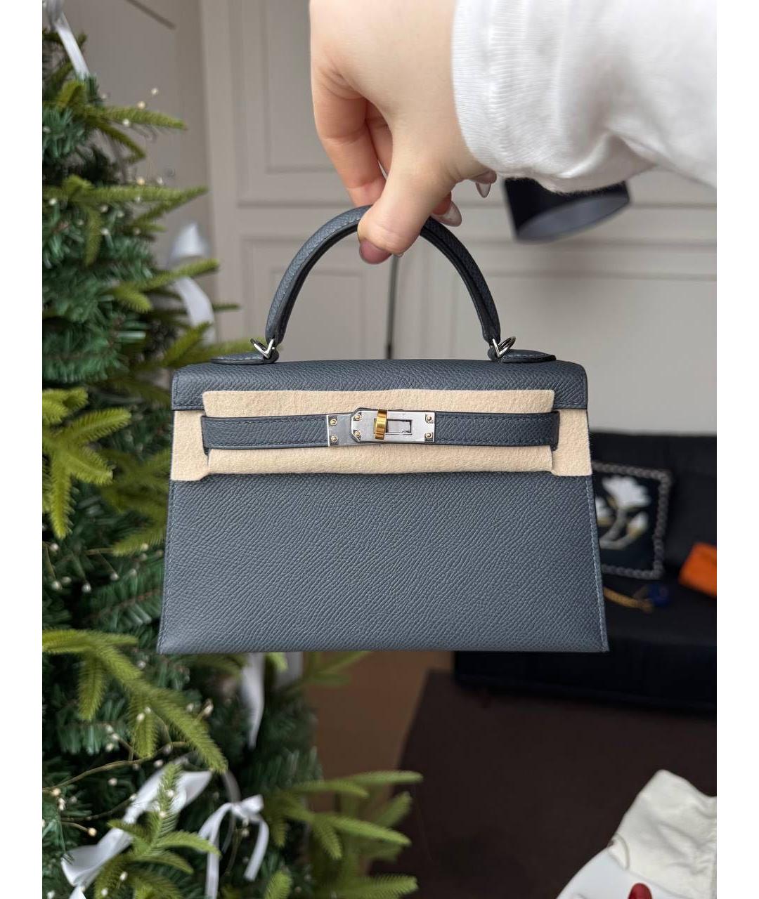 HERMES Антрацитовая кожаная сумка с короткими ручками, фото 2