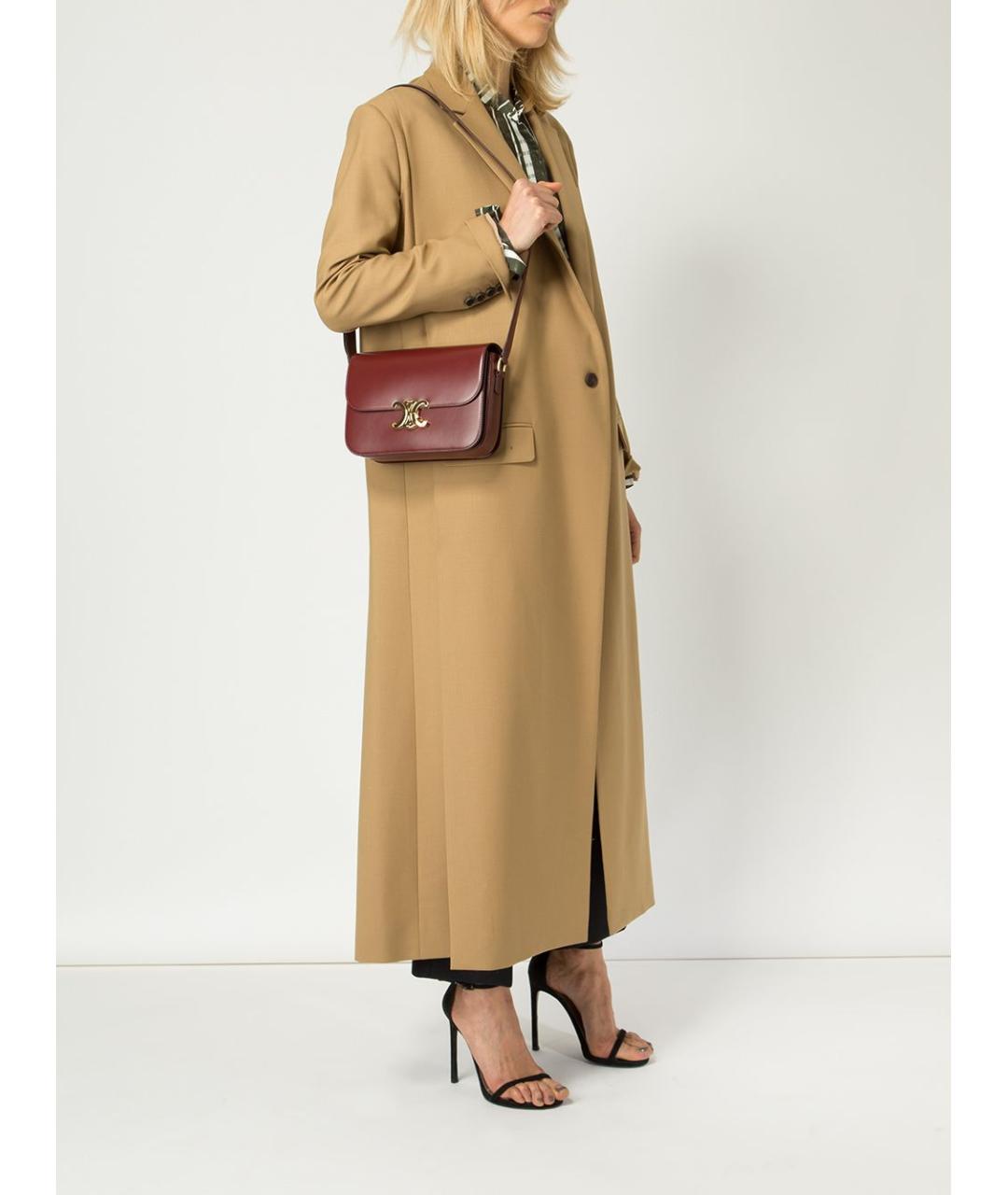 CELINE Бордовая кожаная сумка через плечо, фото 2