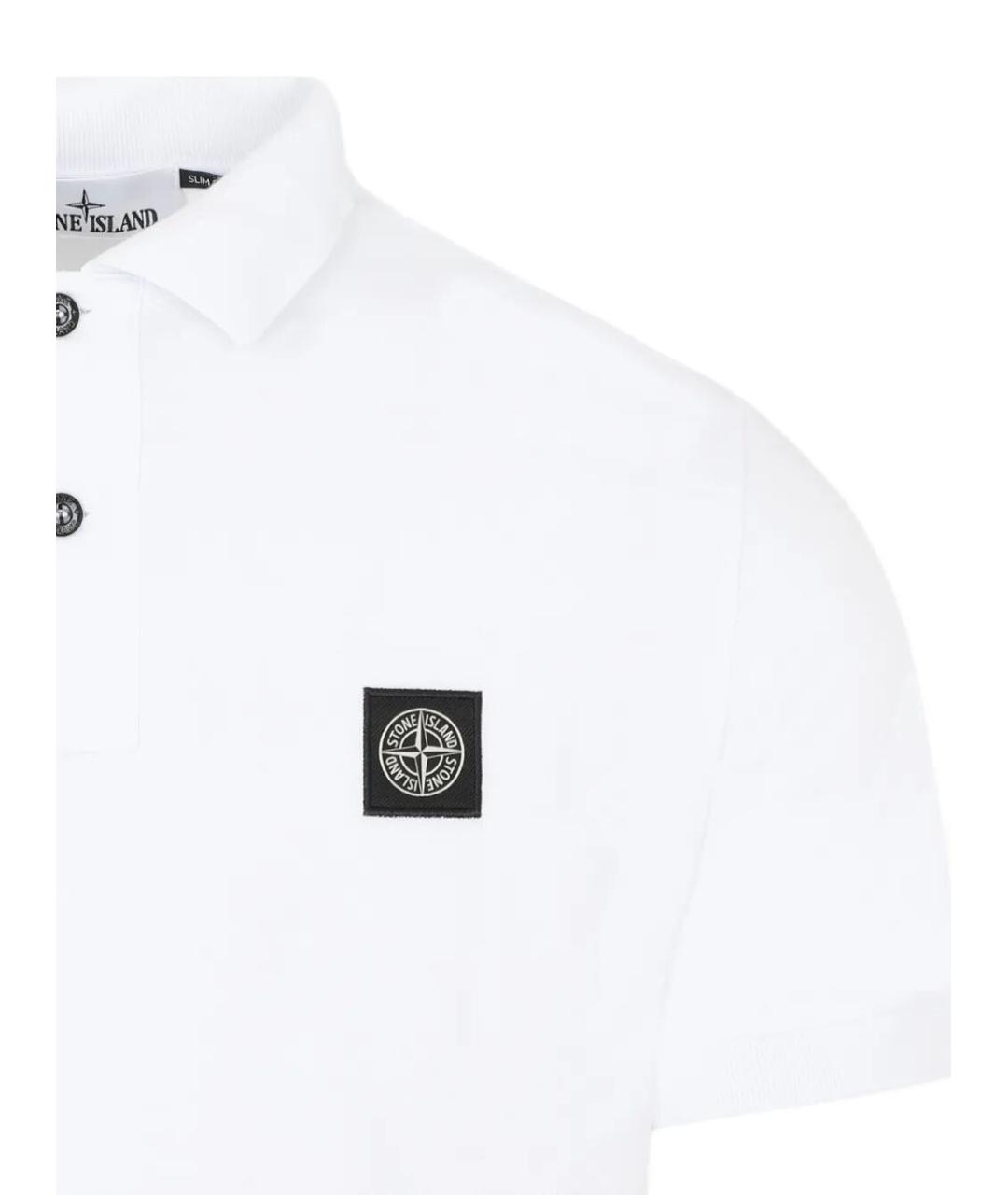 STONE ISLAND Белое хлопковое поло с коротким рукавом, фото 3