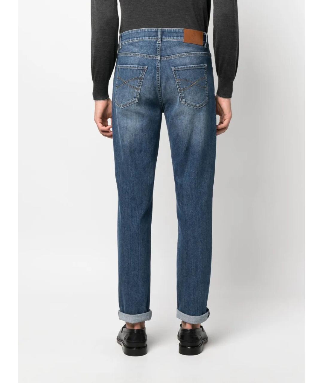 BRUNELLO CUCINELLI Синие хлопковые прямые джинсы, фото 3