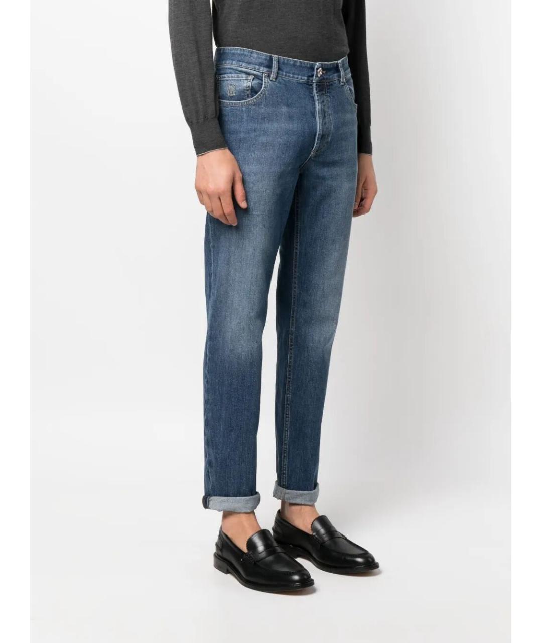 BRUNELLO CUCINELLI Синие хлопковые прямые джинсы, фото 2