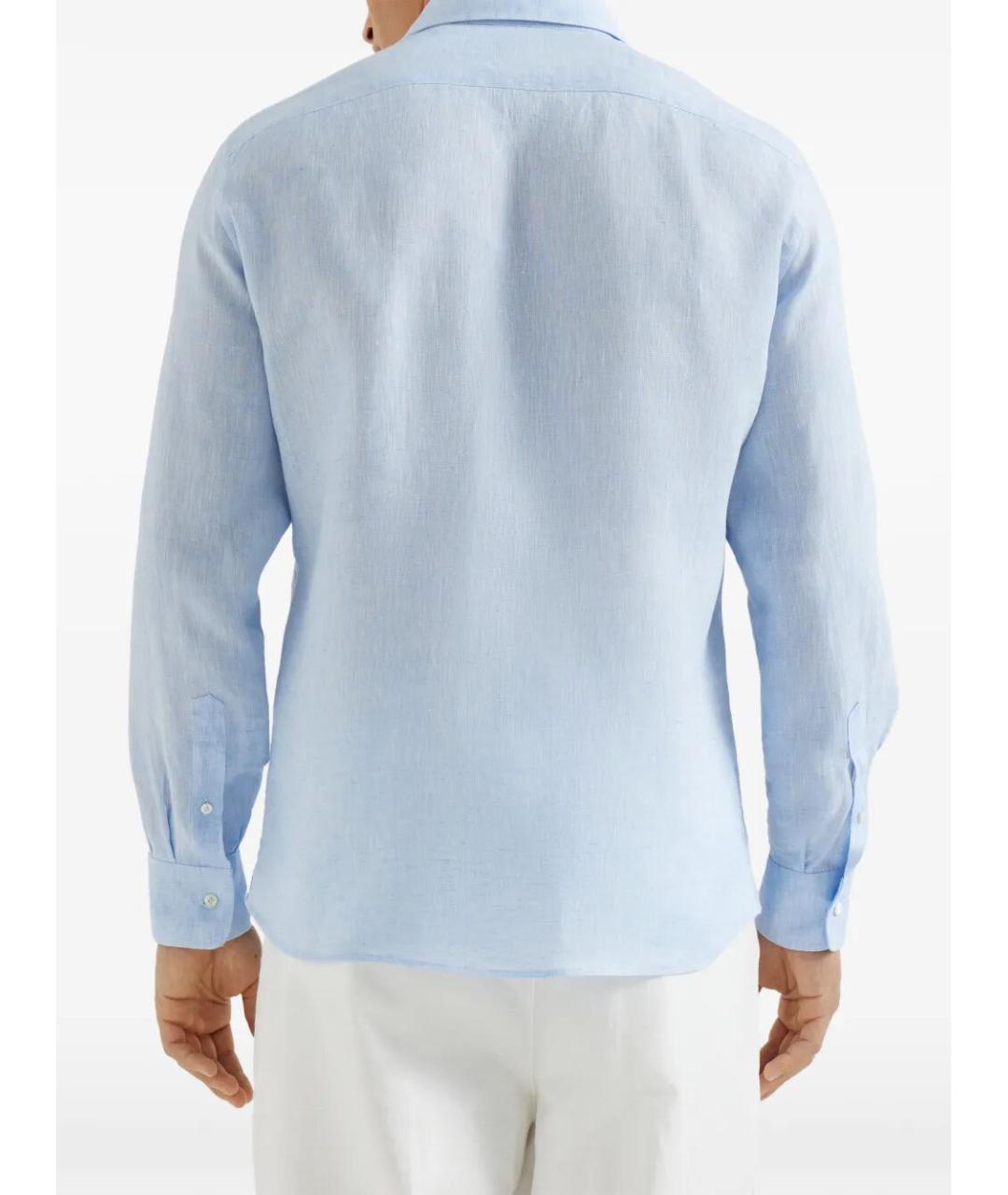 BRUNELLO CUCINELLI Голубая льняная кэжуал рубашка, фото 3