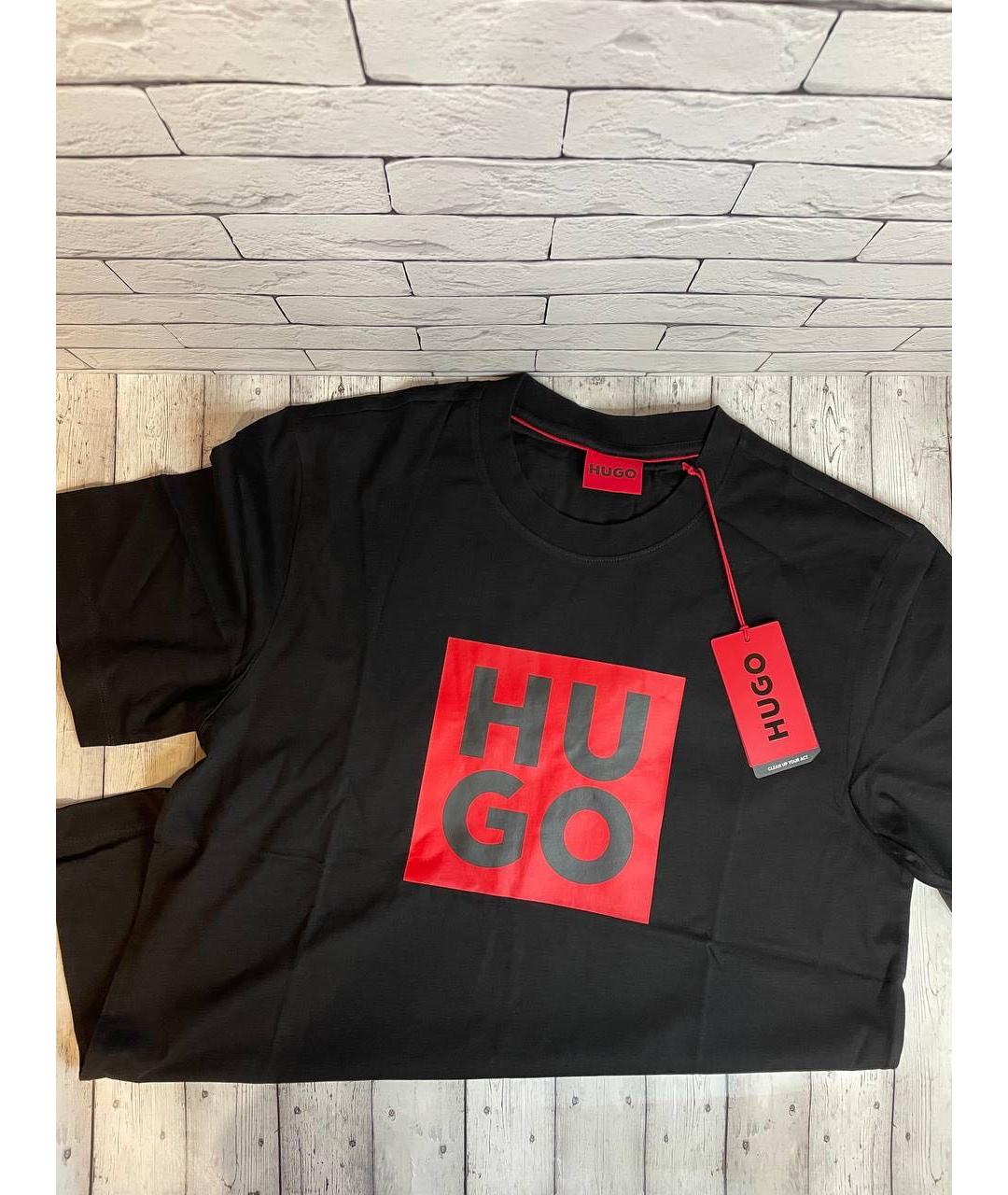 HUGO Черная хлопковая футболка, фото 5