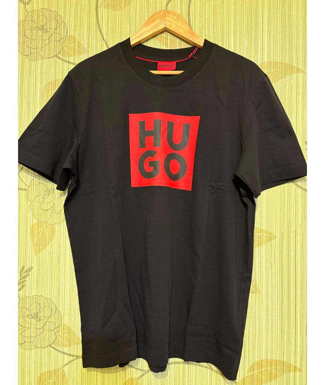 HUGO Черная хлопковая футболка, фото 8