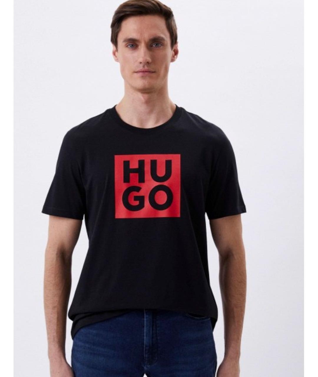 HUGO Черная хлопковая футболка, фото 6