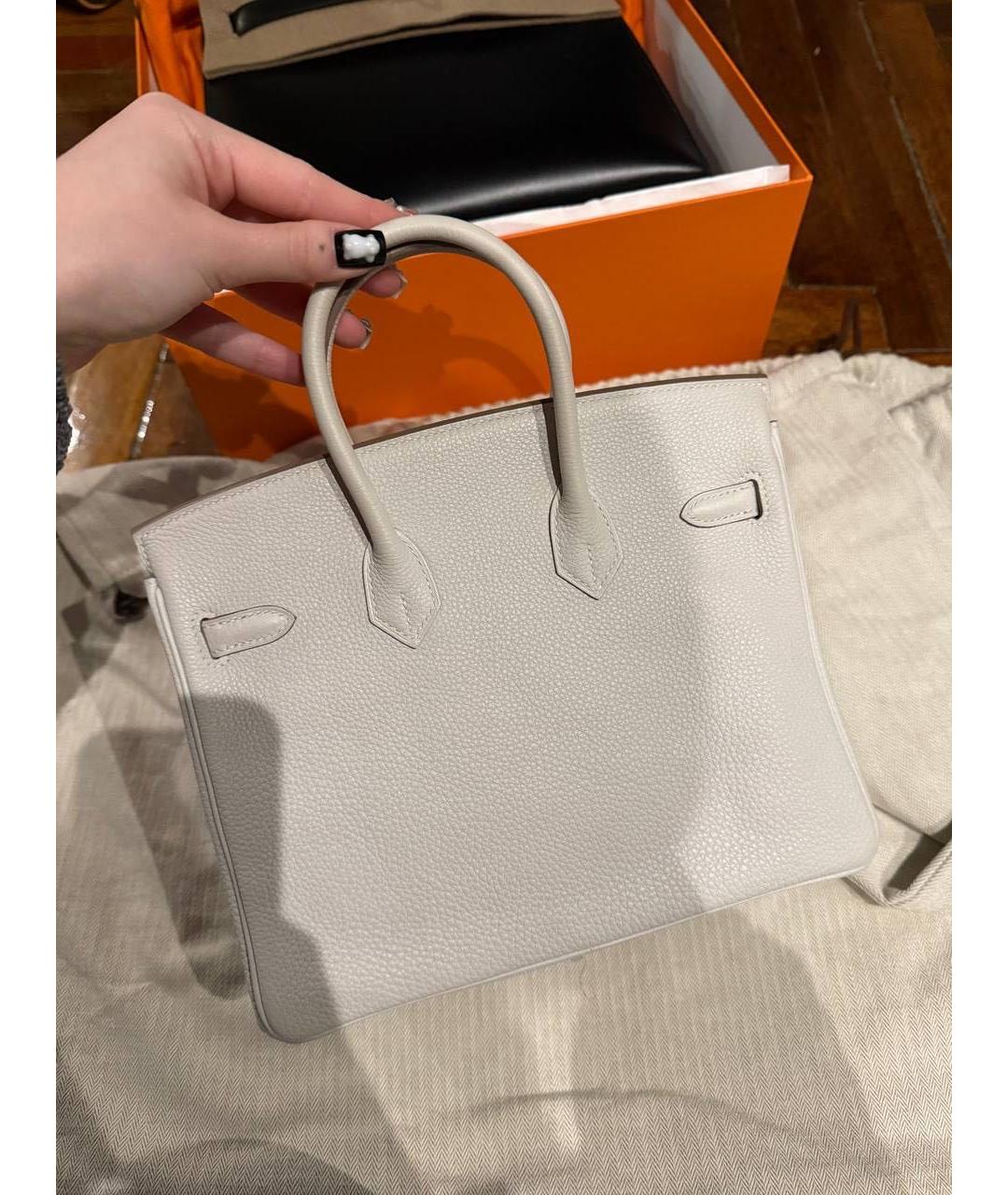 HERMES Бежевая кожаная сумка с короткими ручками, фото 3
