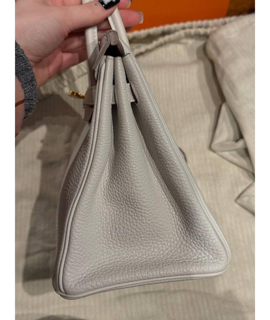 HERMES Бежевая кожаная сумка с короткими ручками, фото 4