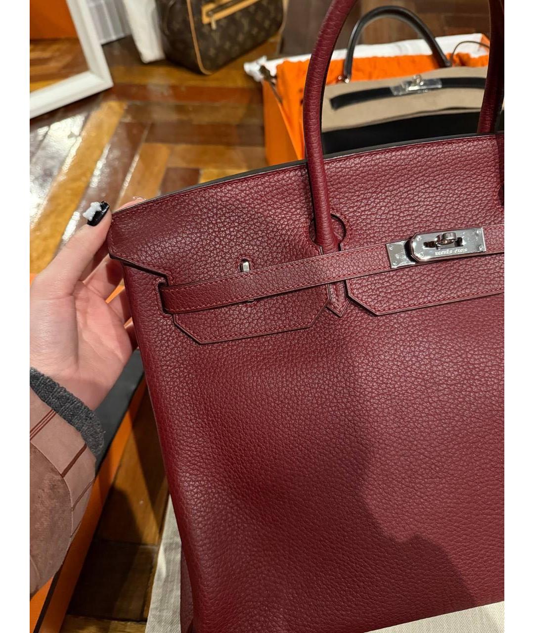 HERMES Бордовая кожаная сумка с короткими ручками, фото 3