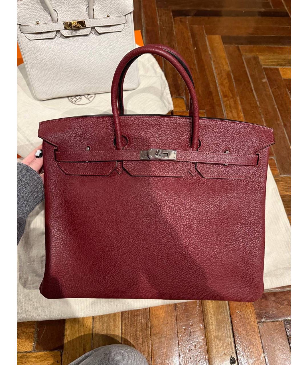 HERMES Бордовая кожаная сумка с короткими ручками, фото 2